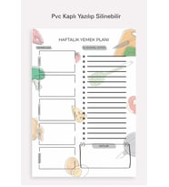 Haftalık Yemek Planlayıcı ve Alışveriş Listesi A4 PVC kaplı Yazılıp Silinebilir