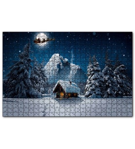 Cakapuzzle Kulübe Karlı Dağ Geyik Noel Baba 120 Parça Puzzle Yapboz MDF (Ahşap)