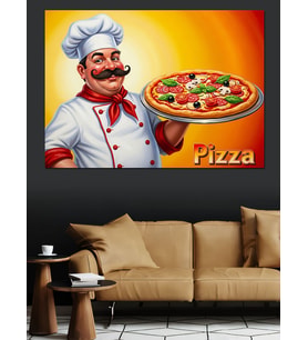 Şef Pizza Pişiriyor Mutlu Dekoratif Kanvas - Mdf Ahşap Tablo