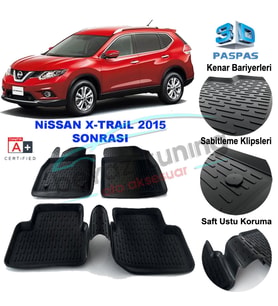 Nissan X-Trail Havuzlu 3D Paspas Niken Siyah 2015 Sonrası