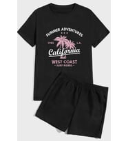 California Baskılı Baskı Şort Takım (Siyah)