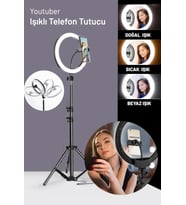 10"inç Ring Light Youtuber Tiktok Çekim Işıklı Telefon Tutucu Influencer Makyaj Işığı 2.10 m