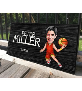 BK Gift Kişiye Özel Erkek Basketbolcu Karikatürlü Kabartma Tasarım Antik Siyah (Ebony) Ahşap Tabela-1, Dekoratif Tabela, Rustik Ev Dekorasyonu, Duvar Dekoru