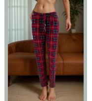 Lindros Kırmızı Siyah Ekose Desen Geniş Beden Seçenekli Kadife Pamuk Pijama Altı (S-4XL)