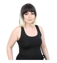 Kısa Küt Perçemli Fiber Sen Peruk / Küllü Siyah / Platin Ombreli