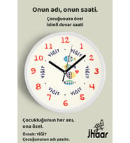 İsme Özel Renkli Balıklar Çocuk Odası Duvar Saati Orta Boy 30 cm Beyaz Camlı Sessiz