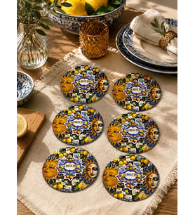 nesnelgift Amalfi Bardak Altlığı 6'lı Set 9 cm, 3 mm MDF, UV Baskı, Dekoratif Bardak Altlık Y35