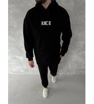 Uzun Kol Kapşonlu Göğüs Baskılı SweatShirt - Siyah