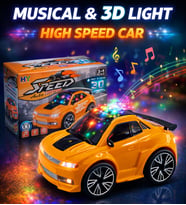 Işıklı ve Müzikli 3D Oyuncak Araba – High Speed Car – LED Efektli Hızlı Yarış Arabası Kız Erkek Çocuğa Hediye Doğum Günü Hediyesi (Hardal)