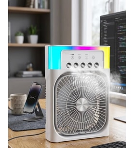 Su Püskürtmeli Mini Klima Fan USB Şarjlı Masaüstü Soğutucu RGB Işıklı