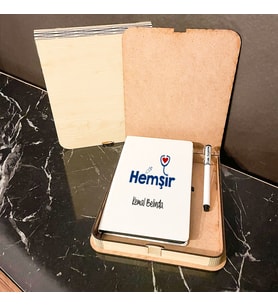 Hemşir Ahşap Kutulu Defter Kalem Set 002