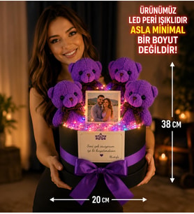 Kişiye Özel Led Işıklı Premium Ürün Fotoğraf Baskı Hediyeli Silindir Ayıcık Buketi Sevgiliye Hediye - Ablaya Hediye - Arkadaşa Hediye - Anneye Hediye
