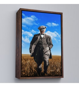 Çerçeveli Atatürk Portre Tablosu Mustafa Kemal Atatürk Dikdörtgen Dekoratif Kanvas Tablo (Beyaz)