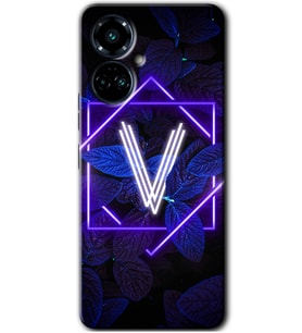 Tecno Camon 19 Pro Kılıf HD Desen Baskılı Kılıf - Dark Neon Yaprak V Harfi