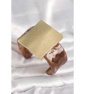 Kahverengi Mermer Desen Akrilik Plastik Gold Kare Plaka Model Vintage Kadın Bilezik TJ-BB6682