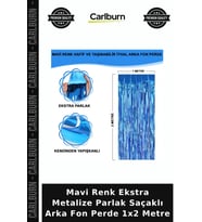 Mavi Renk Ekstra Metalize Parlak Saçaklı Arka Fon Perde 1x2 Metre Etkinlik Malzemesi Salon Süsü