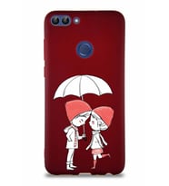Huawei P Smart Soft Premier Kapak Aşk Tasarımlı Silikon Kılıf - Mürdüm (Şeffaf)