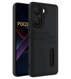Poco X7 Pro Kılıf Sara Kartvizitli Deri Kılıf - Siyah