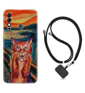 Tecno Spark 8T Kılıf Silikon Boyun Askılı İpli Desenli Silikon Tablo Cat 1788