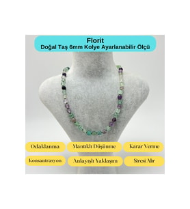 SERTİFİKALI Florit Doğal Taş 6mm Makrome Kolye 45cm- 55cm Ayarlanabilir Ölçü