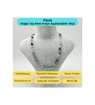 SERTİFİKALI Florit Doğal Taş 6mm Makrome Kolye 45cm- 55cm Ayarlanabilir Ölçü