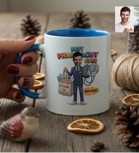 Kişiye Özel Karikatürlü Erkek Eczacı Kupa Bardak Tıp Bayramı Hediyesi