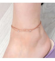 Gümüş Rose Çift Zincirli Kalp Zirkon Taşlı Halhal