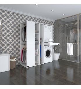 Kenzlife çamaşır-kurutma makinesi dolabı ve giysi dolabı çekmeceli attarmdf sol byz 187*160*60  % 100 FULL MDF (Beyaz)