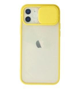 Newface Apple iPhone 12 Kılıf Palm Buzlu Kamera Sürgülü Silikon - Sarı