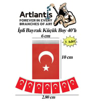 İpli Bayrak Küçük Boy 40'lı 6x10cm 3 Paket Türk Bayrağı Kağıt İpli Sıralı Ayyıldız Bayrak Sınıf Süsü Okul Bayram (Kırmızı-Beyaz)