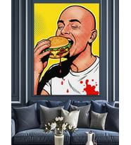 Burger Yiyen Adam Popart Dekoratif Kanvas - Mdf Ahşap Tablo