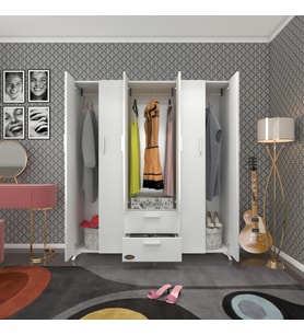 Kenzlife gardırop 6 kapaklı kapılı 2 çekmeceli glayör 168*150*42 byz ayaklı gardolap dolap (Karışık)