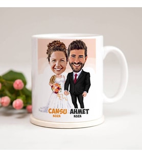 Kişiye Özel Evlendik Mutluyuz Karikatürlü Kupa Bardak
