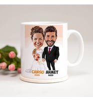 Kişiye Özel Evlendik Mutluyuz Karikatürlü Kupa Bardak