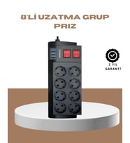 Güçlü Termal Korumalı 8 Priz + 3 USB Çoklu Uzatma Kablosu 2m