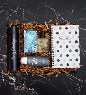 Kişiye Özel Dijital Termos , Defter, Erkek Parfüm, Deodorant  Dekoratif Ahşap Hediye Kutusu