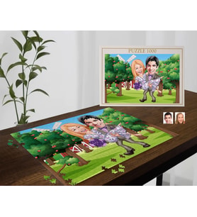 BK Gift Kişiye Özel Sevgililer Karikatürlü 1000 Parça Profesyonel Puzzle-23