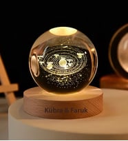 3D Kristal Top Gezegenler Model Ahşap Standlı Usb Kablolu
