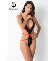Phevos Dekolteli Dantelli Fantezi Babydoll (Siyah)