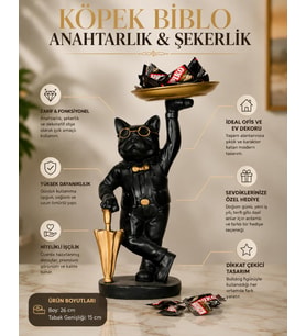 Gözlüklü Bulldog Anahtar Tepsisi Dekoratif Biblo Organizer Sehpa Üstü Ev Ofis Hediyesi 26 Cm
