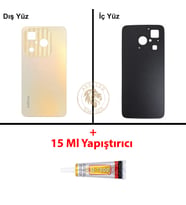 Infinix Hot 40İ Gold Uyumlu Arka Kapak + B7000 Yapıştırıcı Arka Cam Batarya Pil Kapağı Lazer Kesim