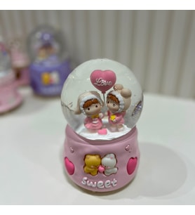 Sevgili Çift Motorlu Işıklı Müzikli Büyük Boy Kar Küresi Tky0406 (Pudra Pembe)