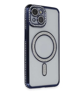 iPhone 14 Kılıf Joke Simli Magneticsafe Kılıf - Lacivert
