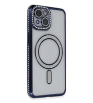 iPhone 14 Kılıf Joke Simli Magneticsafe Kılıf - Lacivert