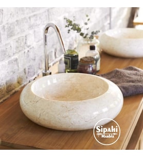 Sipahi Marble Bej Mermer Bombeli Lavabo