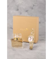 Polo Air Pembe Renkli Taş Detaylı Kadın Kol Saati Ve 55 ml Parfüm Hediyelik Kutusunda Set Gold Renk ST-2203S1