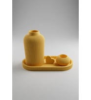 MYCRAFT3D Dekoratif Vazo Seti Tepsili Minimal Çizgili Vazo Mumluk Obje Modern Masaüstü Aksesuar