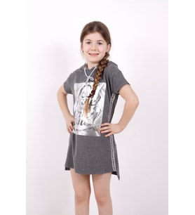 Toontoy Kız Çocuk Varak Baskılı Kapşonlu T-Shirt (Antrasit Melanj)