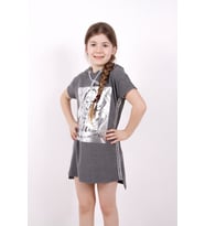 Toontoy Kız Çocuk Varak Baskılı Kapşonlu T-Shirt (Antrasit Melanj)