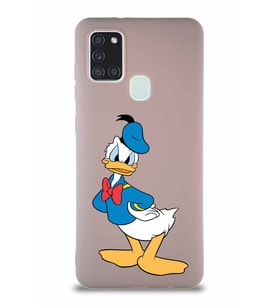 Samsung Galaxy A21S Soft Premier Kapak Donald Duck-D Tasarımlı Silikon Kılıf - Pudra (Şeffaf)